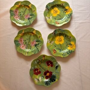 5 Spode Floral Haven Botanical 6.5" Scallop Edge Canape Dessert Plates